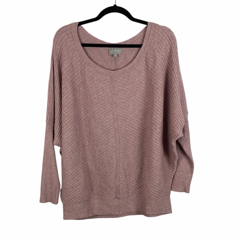 Cyrus Mauve Ribbed Dolman Sweater XL Soft Knit Batwing Sleeve Comfy Minimalist